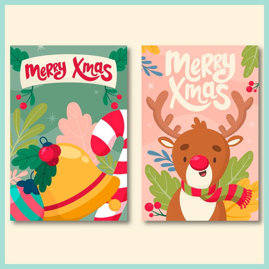 圖片包含：可愛聖誕圖片，聖誕樹、鈴鐺、鹿、禮物和裝飾