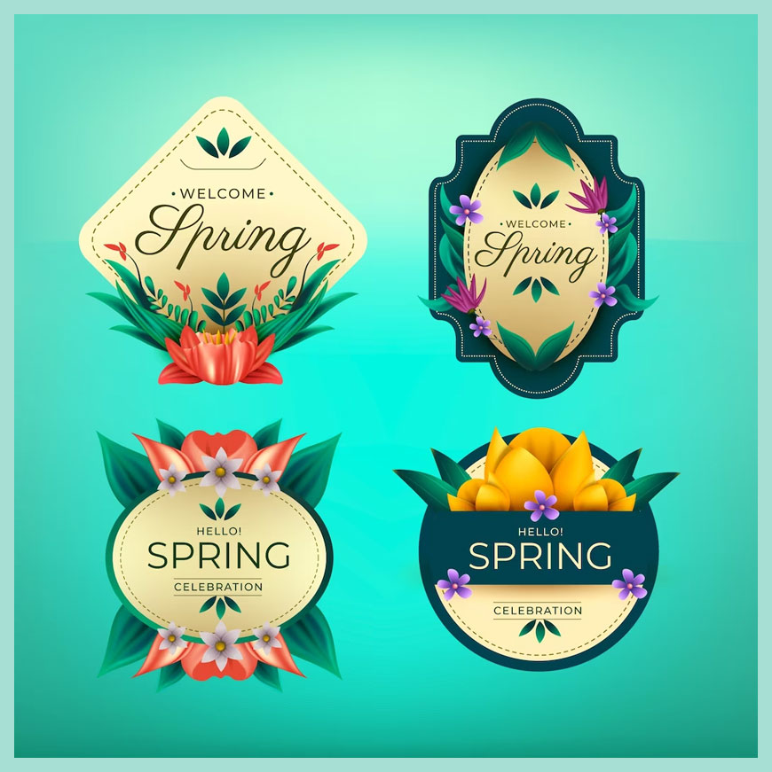 可愛花卉和春季氣息的圖片，包含蝴蝶、蜜蜂、裝飾物