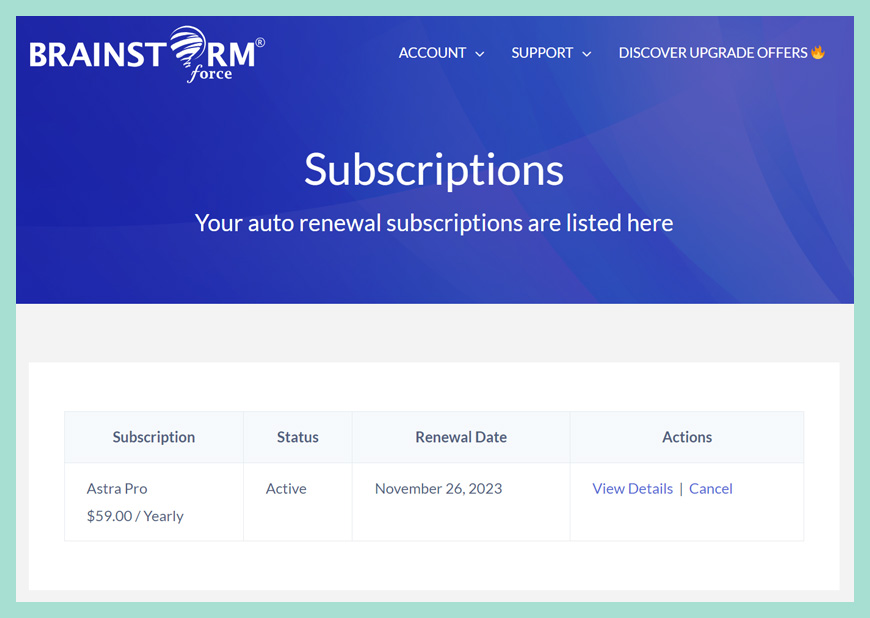 Astra 訂閱授權 (Subscription) 的管理介面總覽